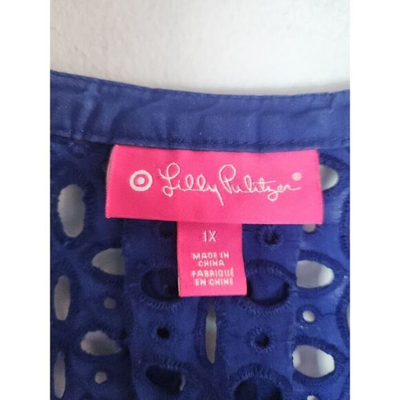 Lilly Pultizer Target Blue w/Bronze Detail Open Eyelet 100% Cotton Swim Cover 1X - Picture 6 of 7
